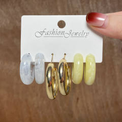 Acetate board hoop earrings suit 3 pairs