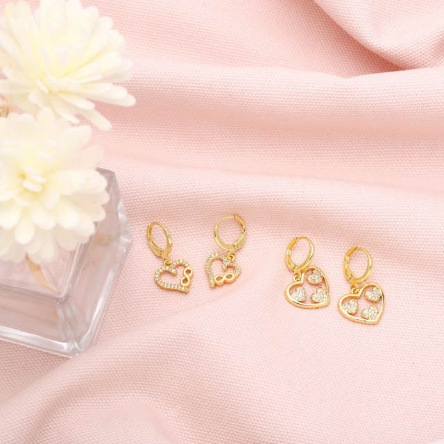 Diamond heart hollow pendant huggie earrings