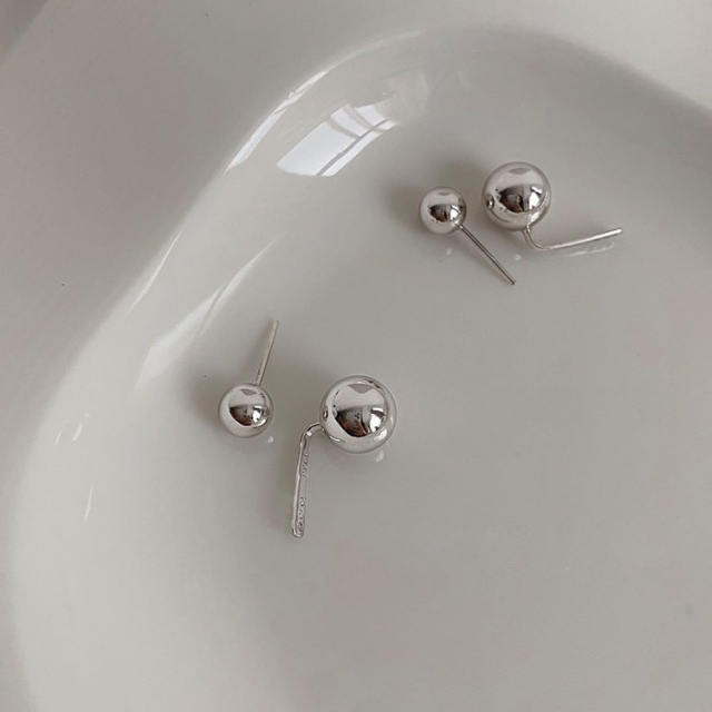 Fashion 925 silver needle double balls jacket earrings