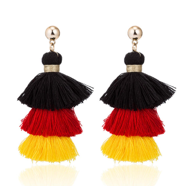 Multi-layer color mixing thread tassel earrings