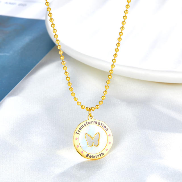 Luxury shell pendant hollow butterfly heart stainless steel necklace