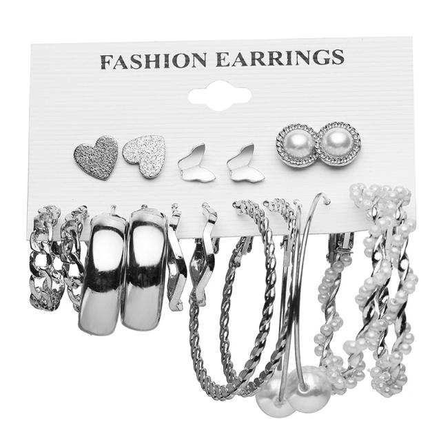 New butterfly love heart earrings pearl earrings 9 pairs suit