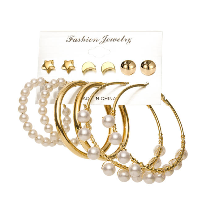 Fashion Stud earrings Pearl Earrings Set 6 pairs
