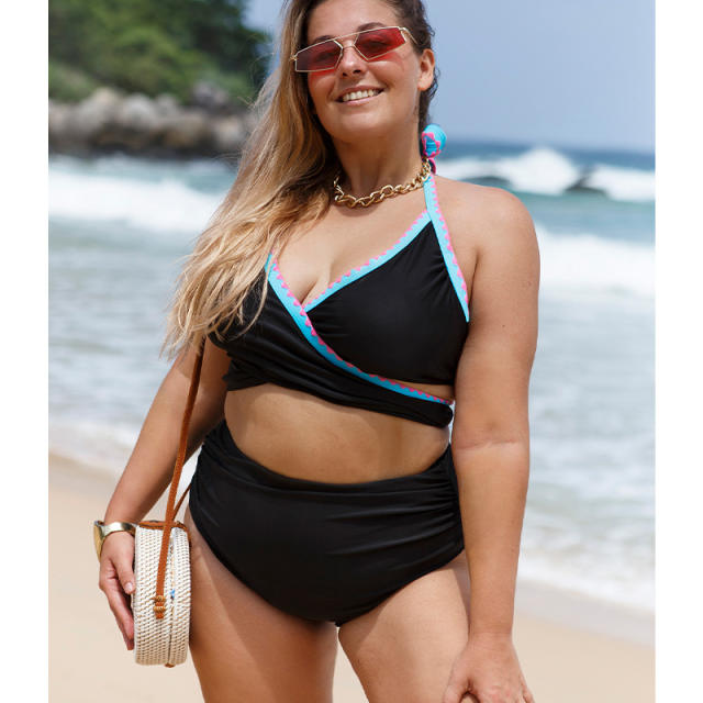 Black color stappy plus size swimsuit