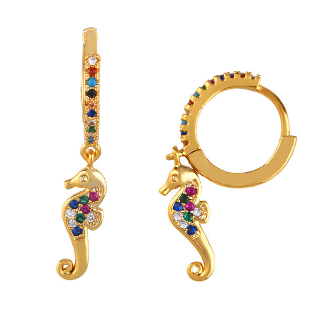 Fashion inlaid color zircon cross earrings