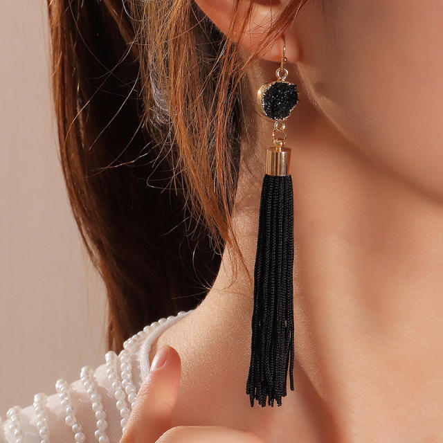 Bohemian long-style thread tassel earrings