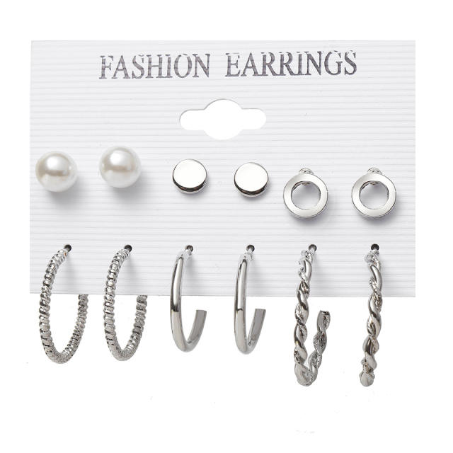 Pearl Heart circle ear studs earrings set