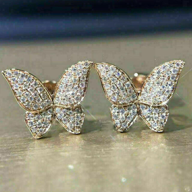 Diamond butterfly ear studs