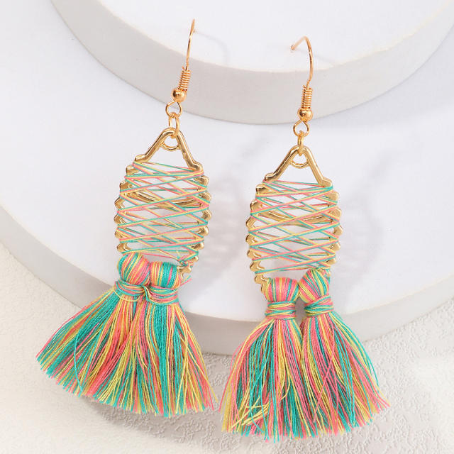 Fish-shaped long-style thread tassel earrings