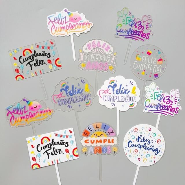 Feliz Cumpleanos color cake toppers