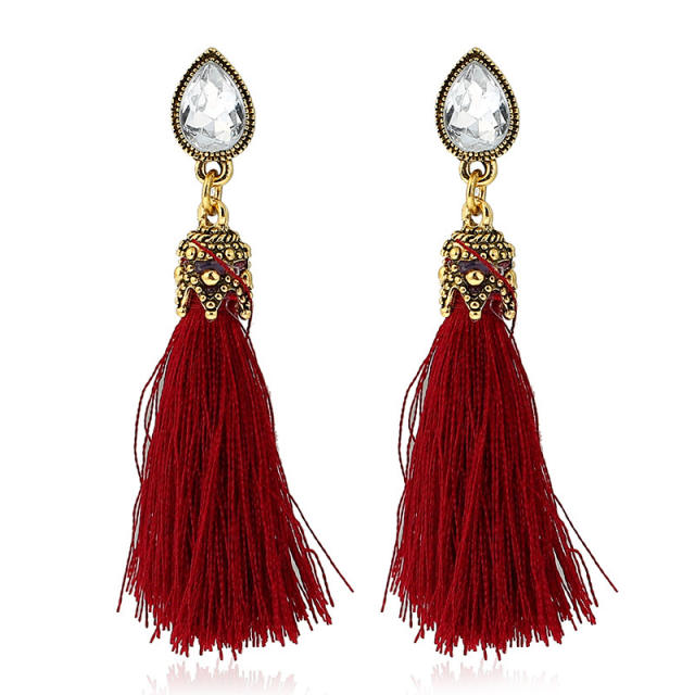 Rhinestone thread tassel earrings