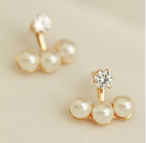 Fashion pearl rhinestone jacket earrings