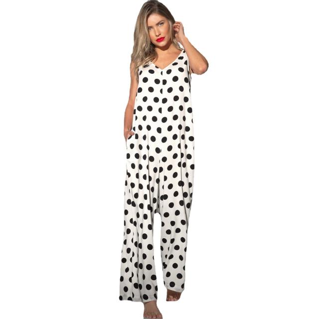 Wide leg casual polka dots jumpsuits