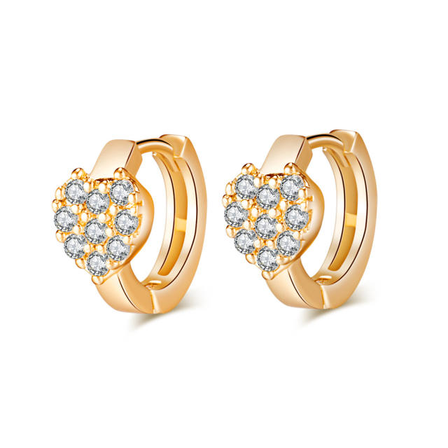 Fashion heart shaped cubic zirconia huggie earrings