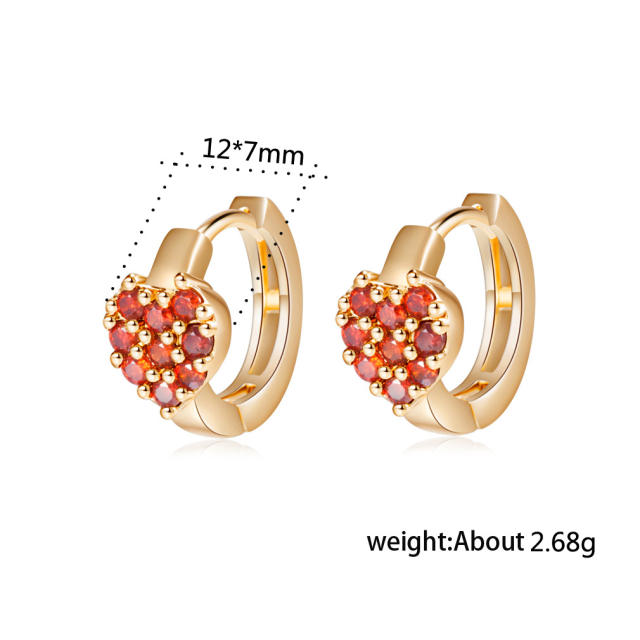 Fashion heart shaped cubic zirconia huggie earrings