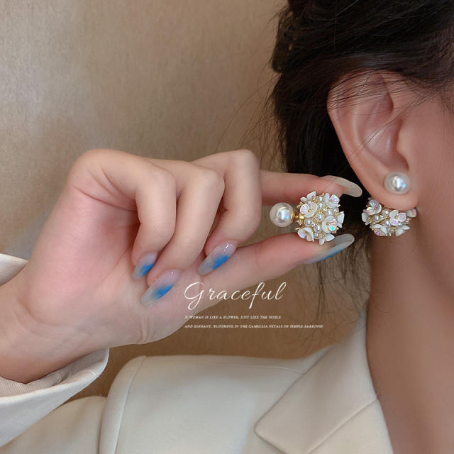 925 silver needle fashion flowers ball shaped jacket earrings