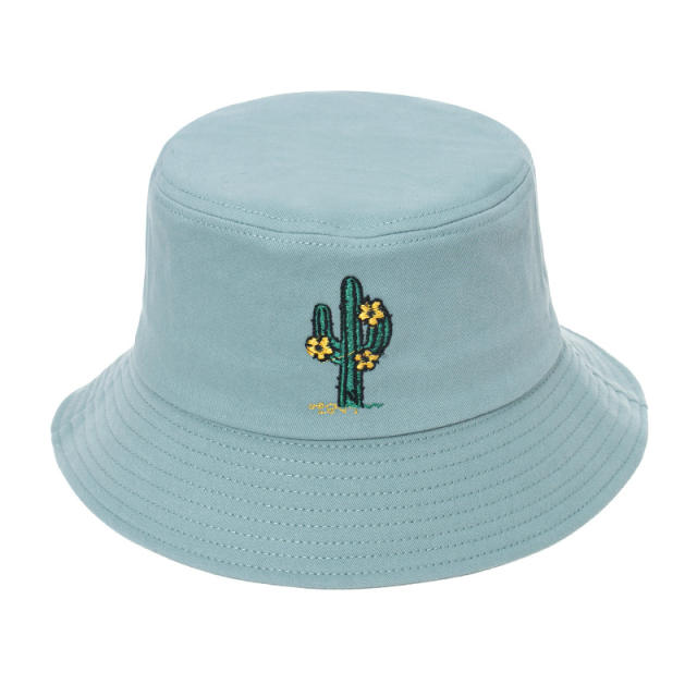 Solid color cactus embroidered bucket hat