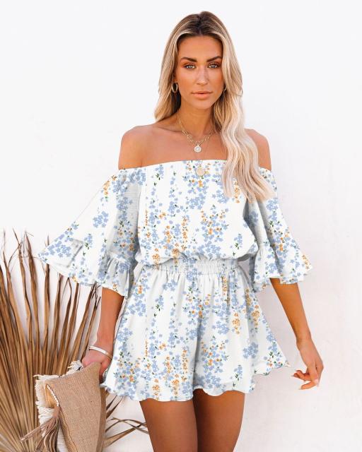 Off shoulder ruffle chiffon rompers jumpsuit