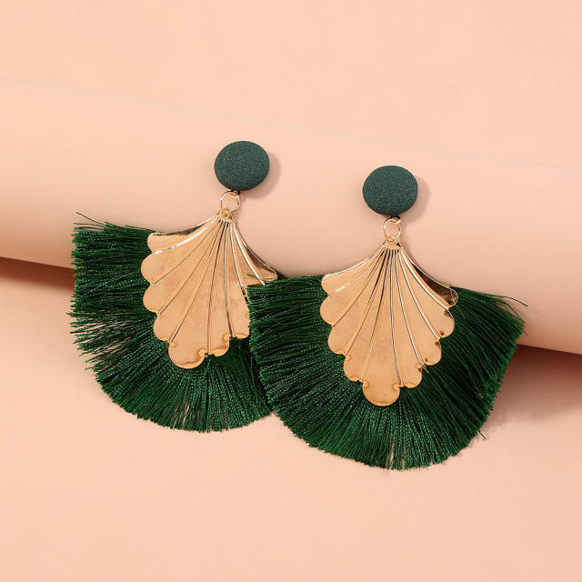 Bohemian green hoop tassel earrings