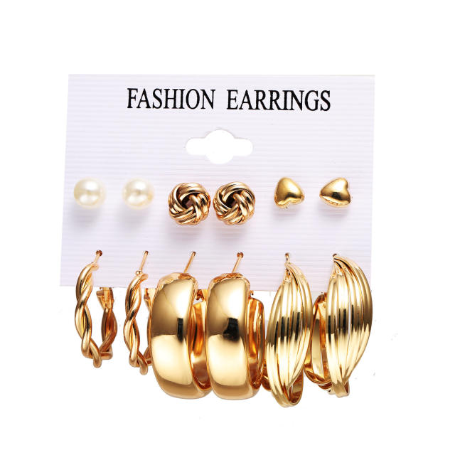 Pearl studs earrings alloy hoop earrings set 6 pairs