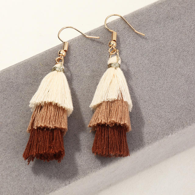 Multi-layer long-style thread tassel earrings