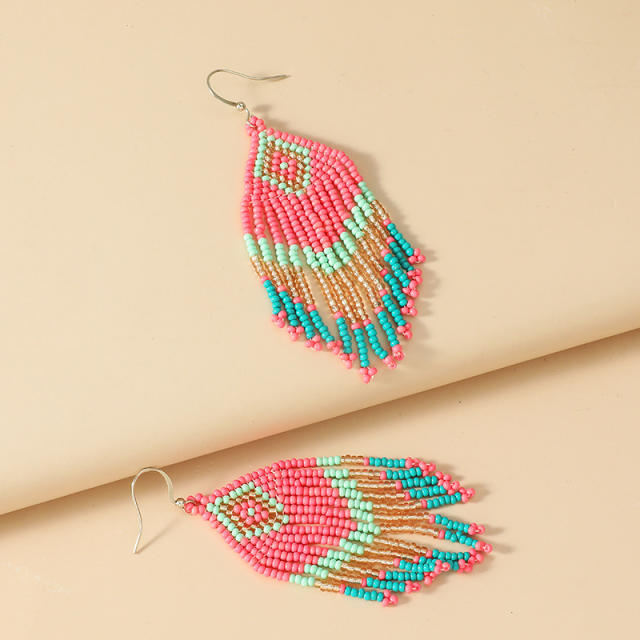 Bohemian seed bead tassel earrings