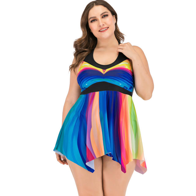 Rainbow color tankini tops plus size swimwear