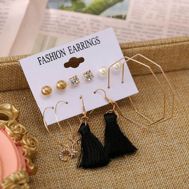 Star and moon tassel earings set