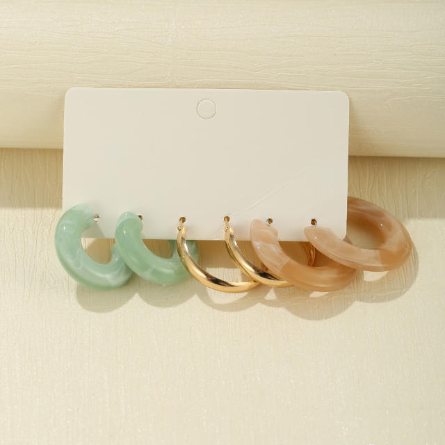 Acetate board hoop earrings suit 3 pairs