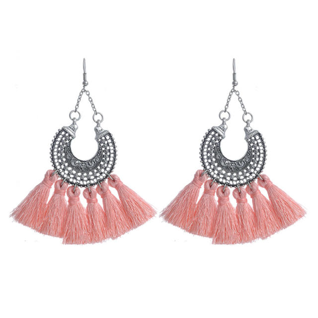 Bohemian metal hoop tassel earrings