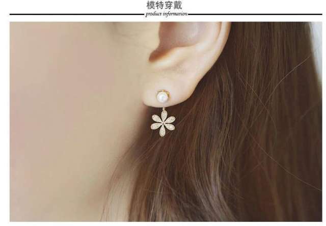 Fashion rhinestone pearl flower jacket earrings