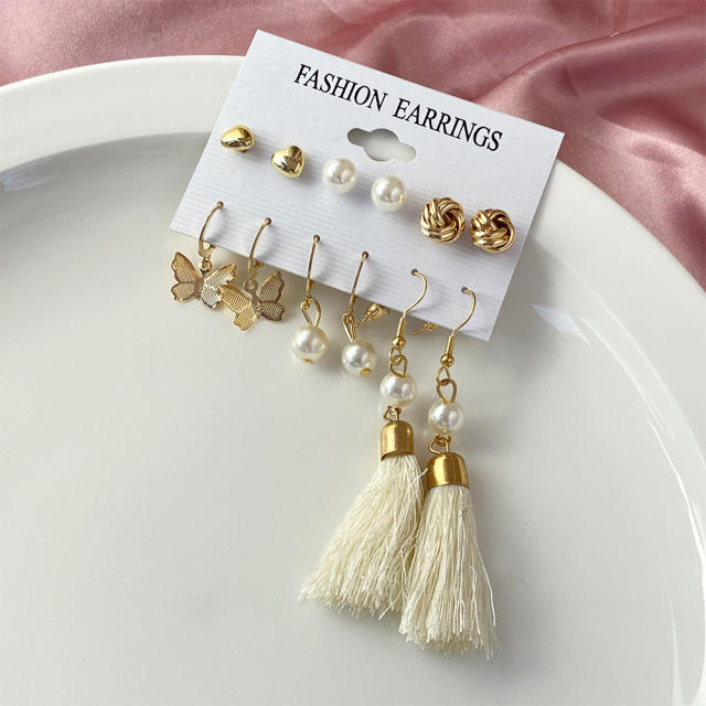 Butterfly hoop earrings tassel earrings set 6 pairs