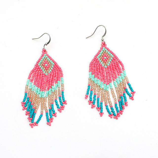 Bohemian seed bead tassel earrings