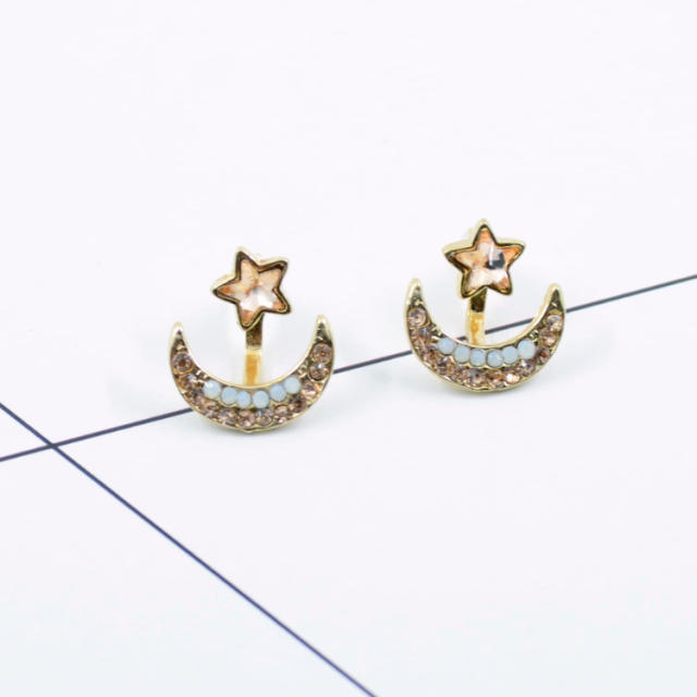 Fashion rhinestone star moon jacket earrings