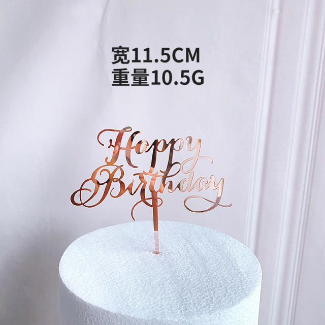 Rose gold color happy birthday cake toppers