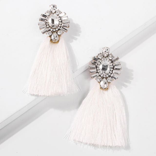 Rhinestone long-style thread tassel earrings