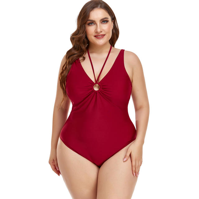 Plus size solid color one piece swimwear