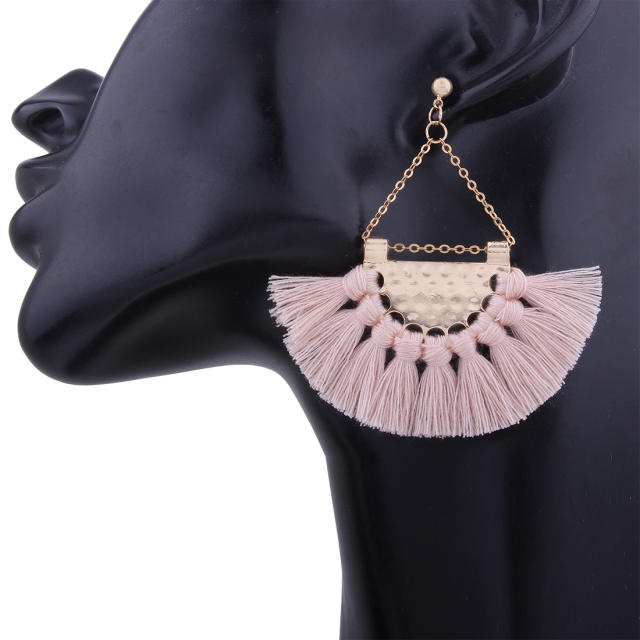 Bohemian fan-shaped hoop tassel earrings