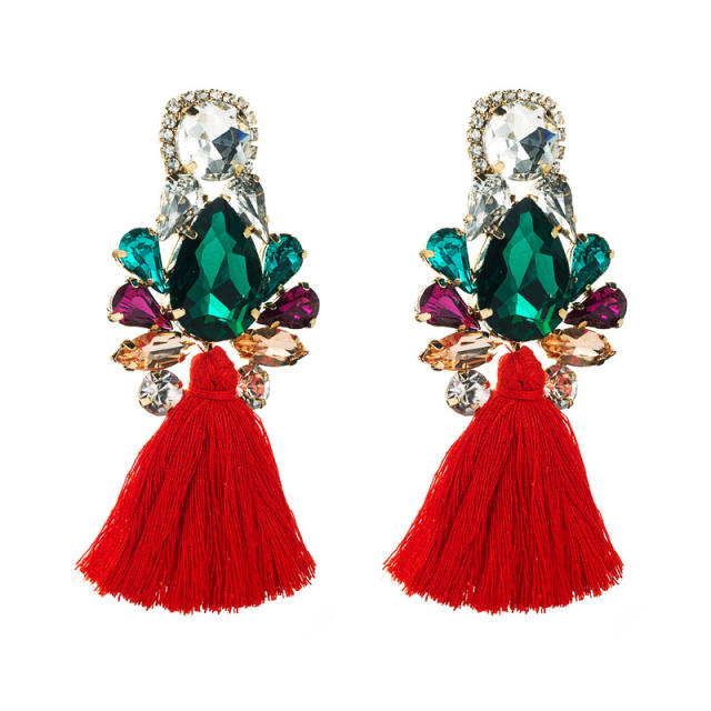 Bohemian crystal thread tassel earrings