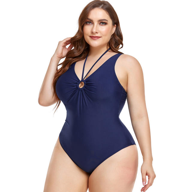 Plus size solid color one piece swimwear