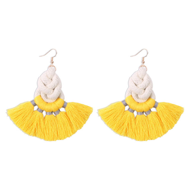 Bohemian fan-shaped hoop tassel earrings