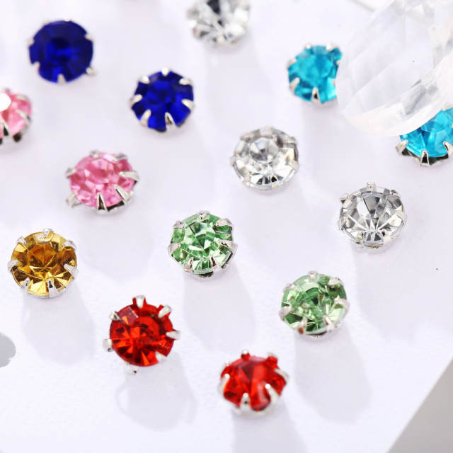 New colorful crystals earings set 12 pairs