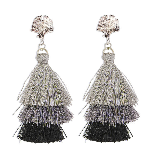 Multi-layer thread tassel earrings