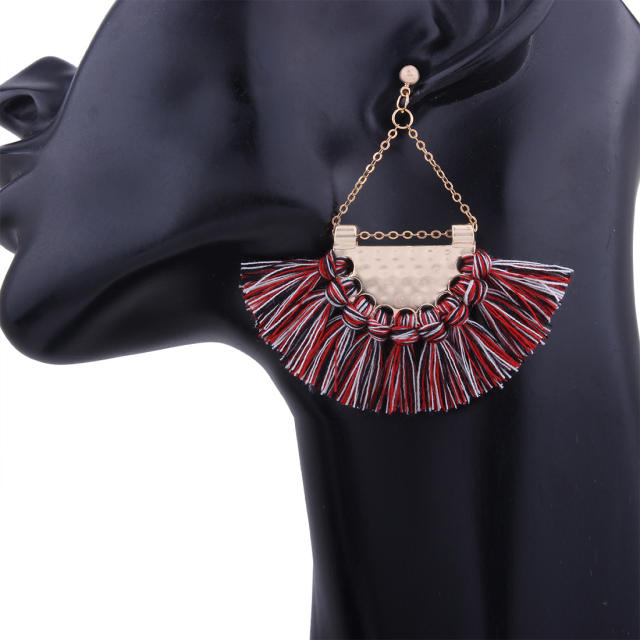 Bohemian fan-shaped hoop tassel earrings