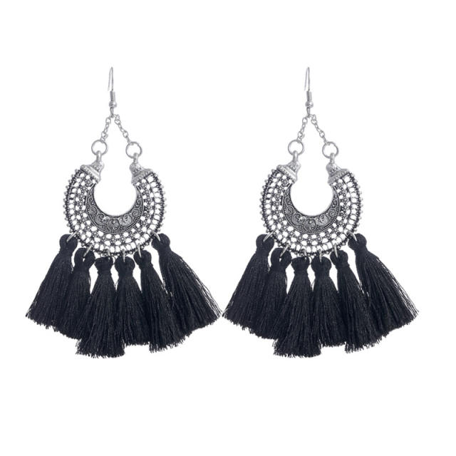 Bohemian metal hoop tassel earrings