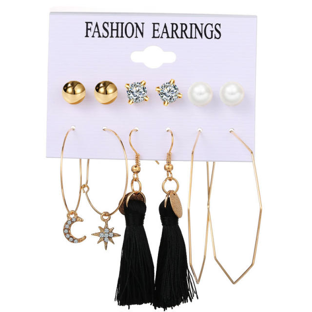 Star and moon tassel earings set