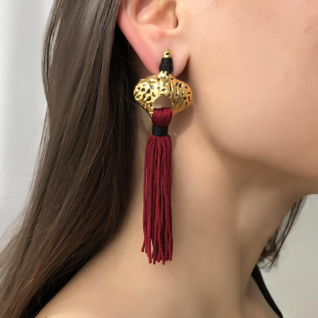 Bohemian long-style thread tassel earrings