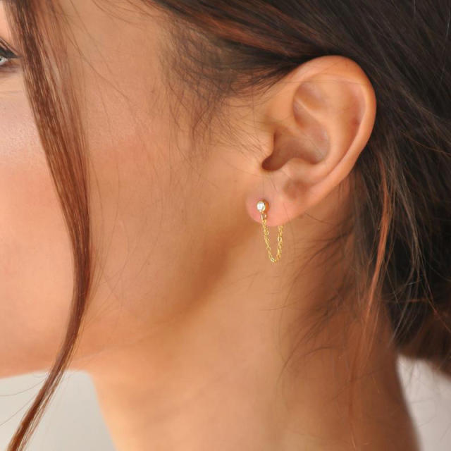Round CZ tassel stainless steel earrings