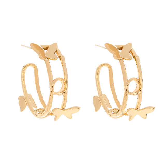 C- shaped butterfly metal hoop earrings