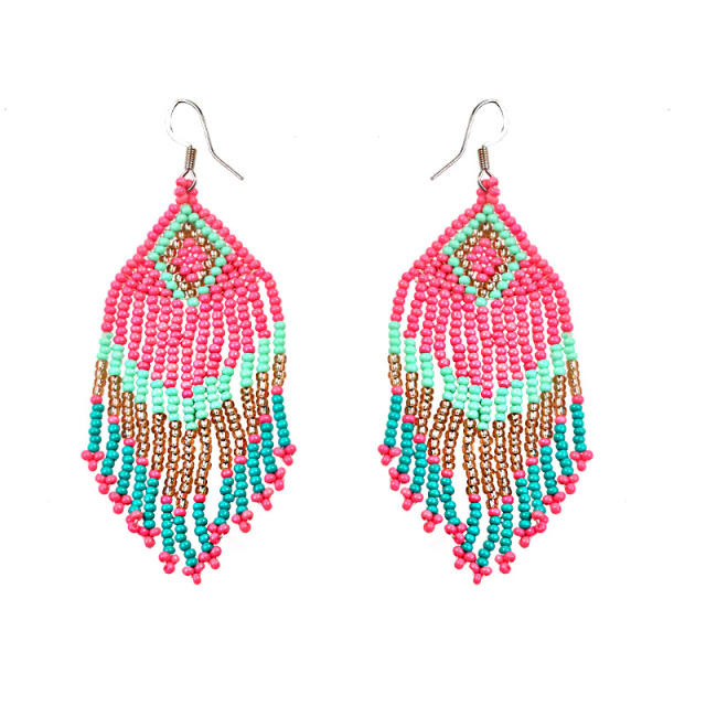 Bohemian seed bead tassel earrings